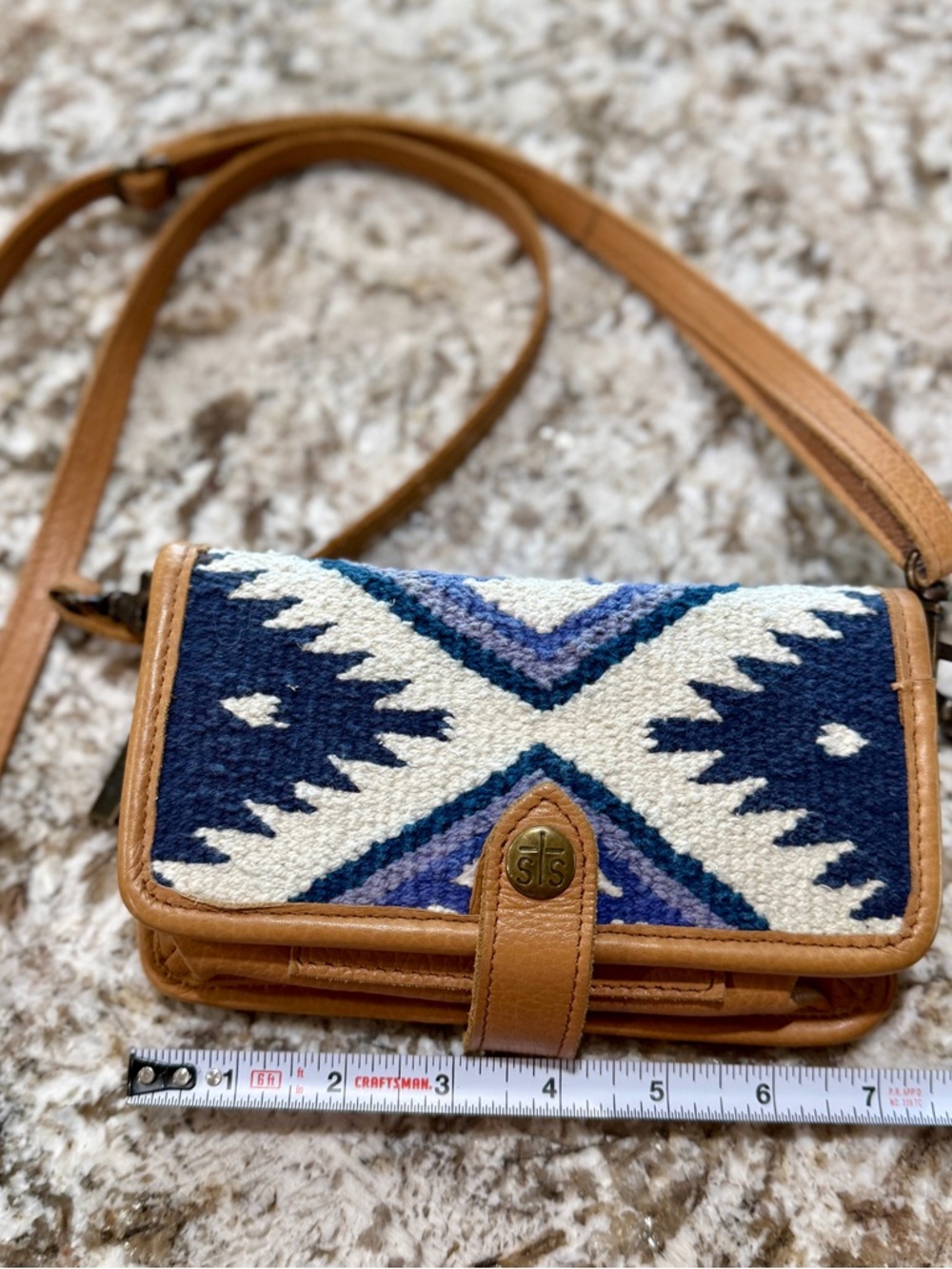 STS Ranchwear Woven Aztec Crossbody Bag in Navy and Tan